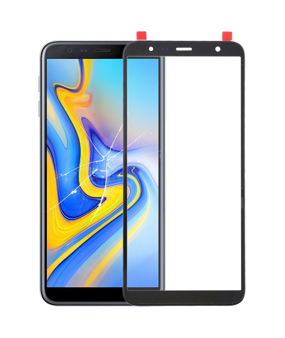 For Samsung Galaxy J4+ / J6+ Front Screen Outer Glass Lens with OCA Optically Clear Adhesive