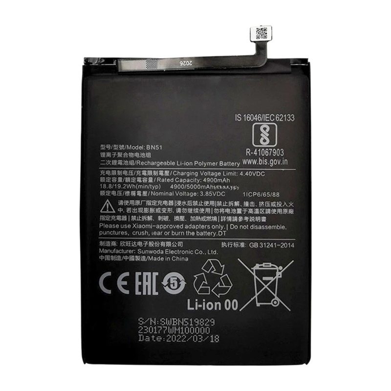 BN51 5000mAh Li-Polymer Battery Replacement For Xiaomi Redmi 8A / Redmi 8 / Redmi 8A Dual / Redmi 8A Pro