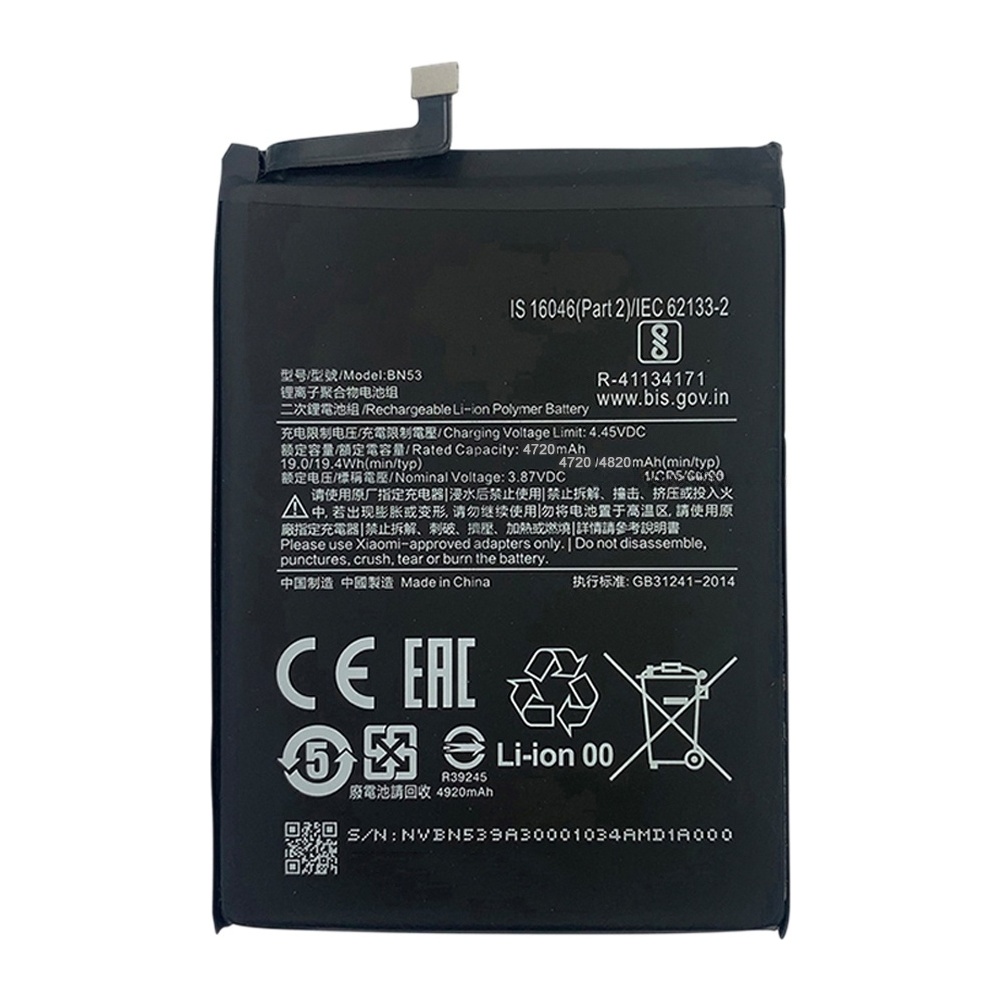 BN53 4820 mAh Li-Polymer Battery Replacement For Xiaomi Redmi Note 9 Pro 5G