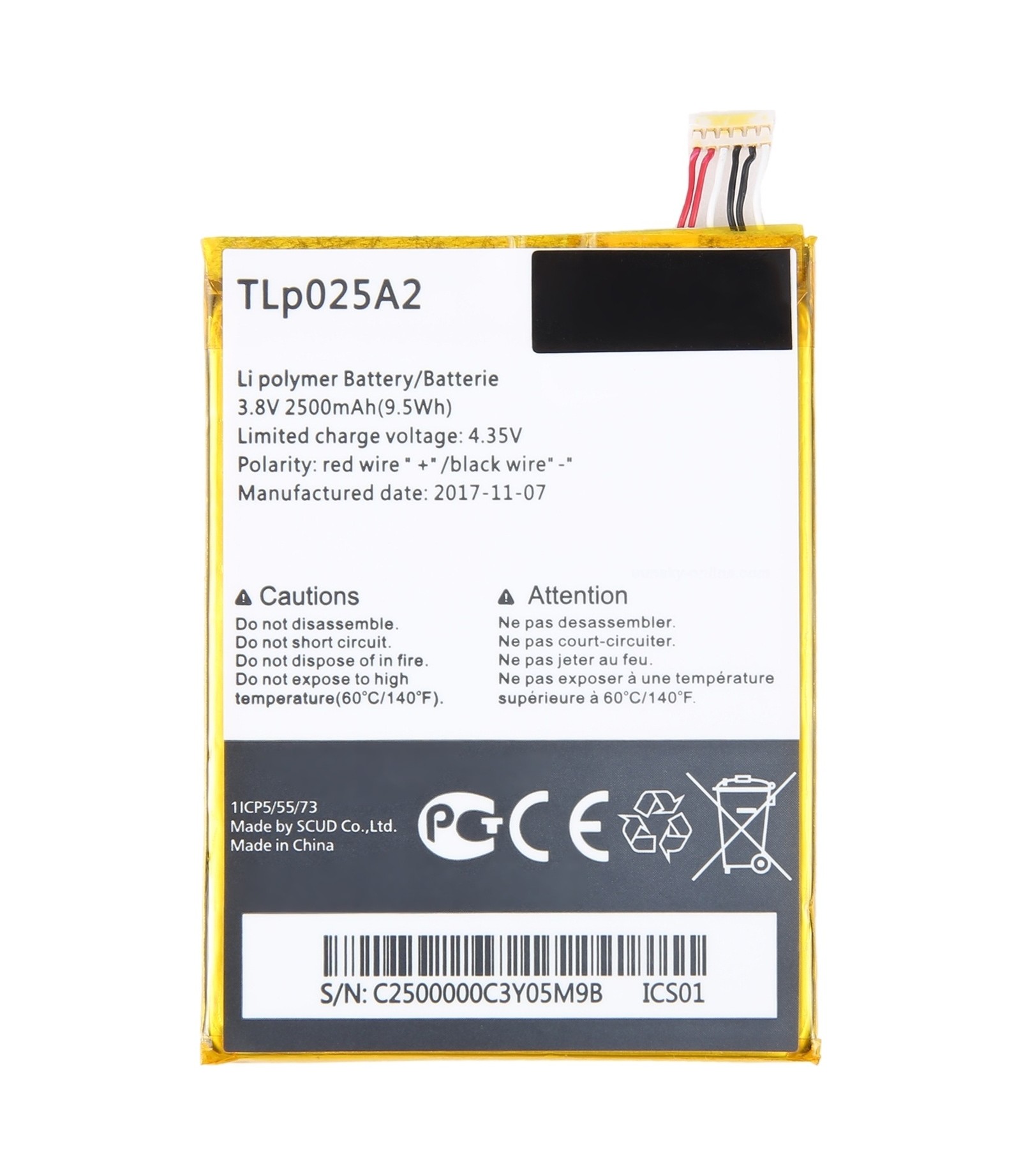 For Alcatel S960T y900 Y710 2500mAh Battery Replacement TLP025A2