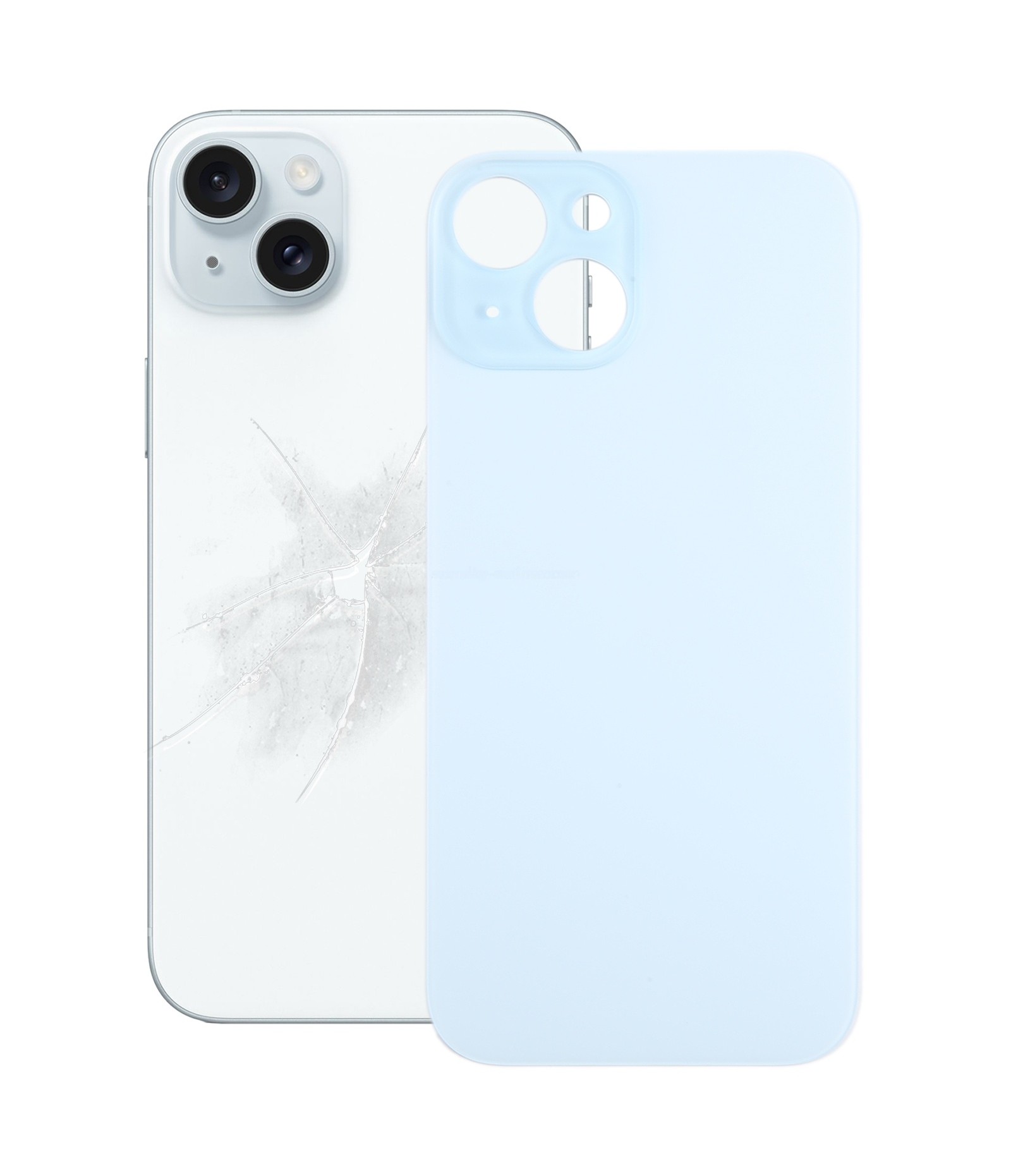 For iPhone 15 Easy Replacement Big Camera Hole Glass Back Battery Cover(Blue)