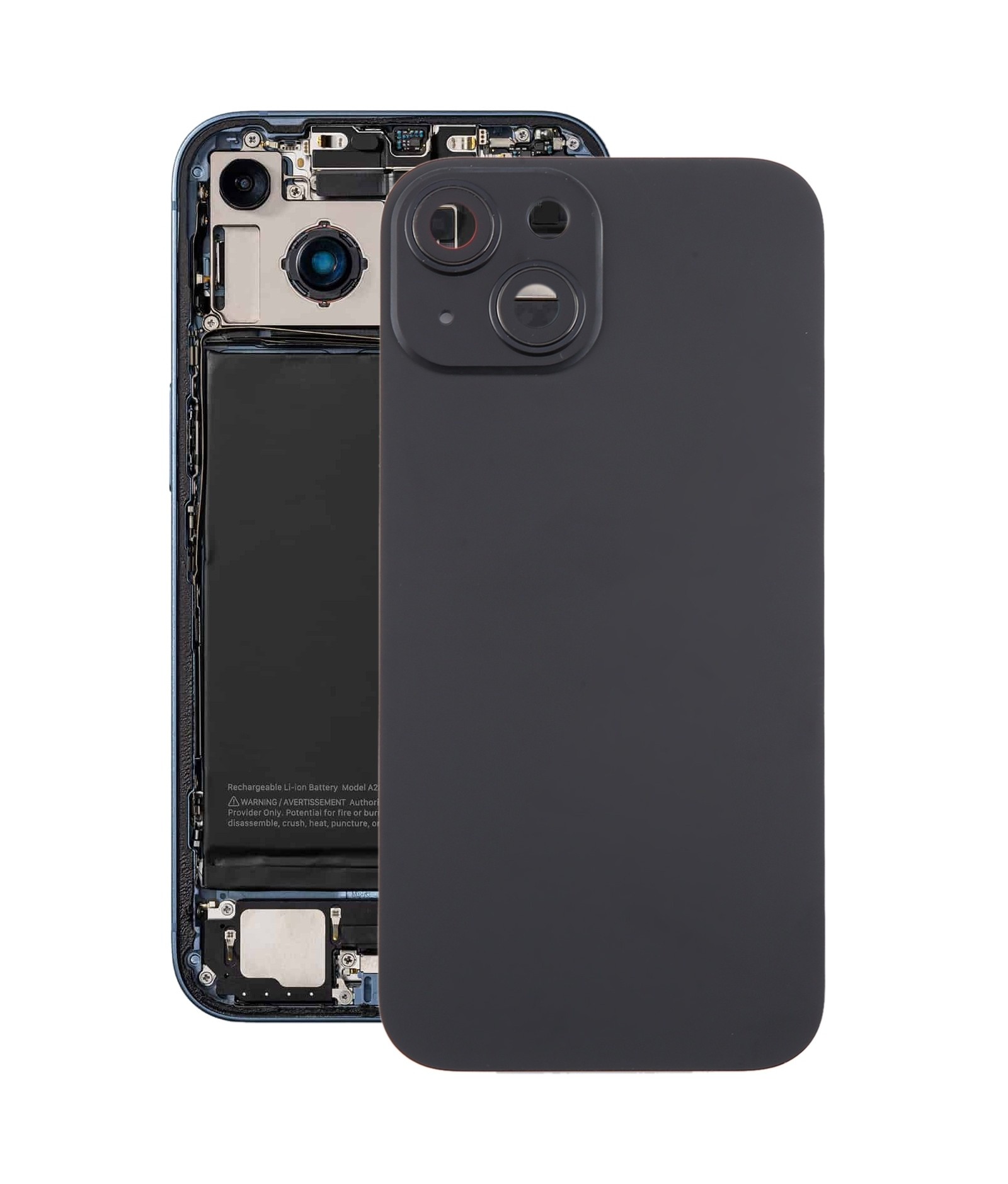 For iPhone 15 Plus Glass Battery Back Cover with Camera Lens Cover(Black)