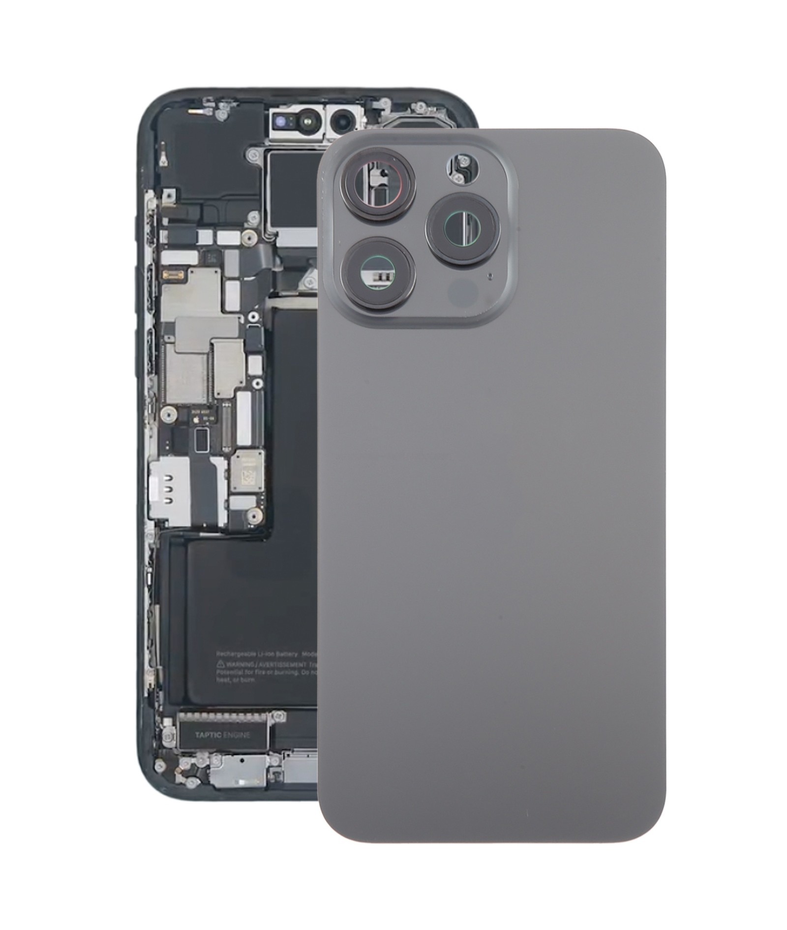 For iPhone 15 Pro Glass Battery Back Cover with Camera Lens Cover(Black)