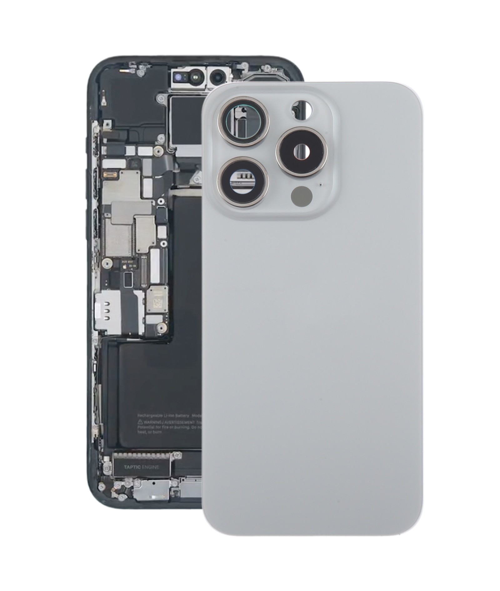 For iPhone 15 Pro Max Glass Battery Back Cover with Camera Lens Cover(Grey)