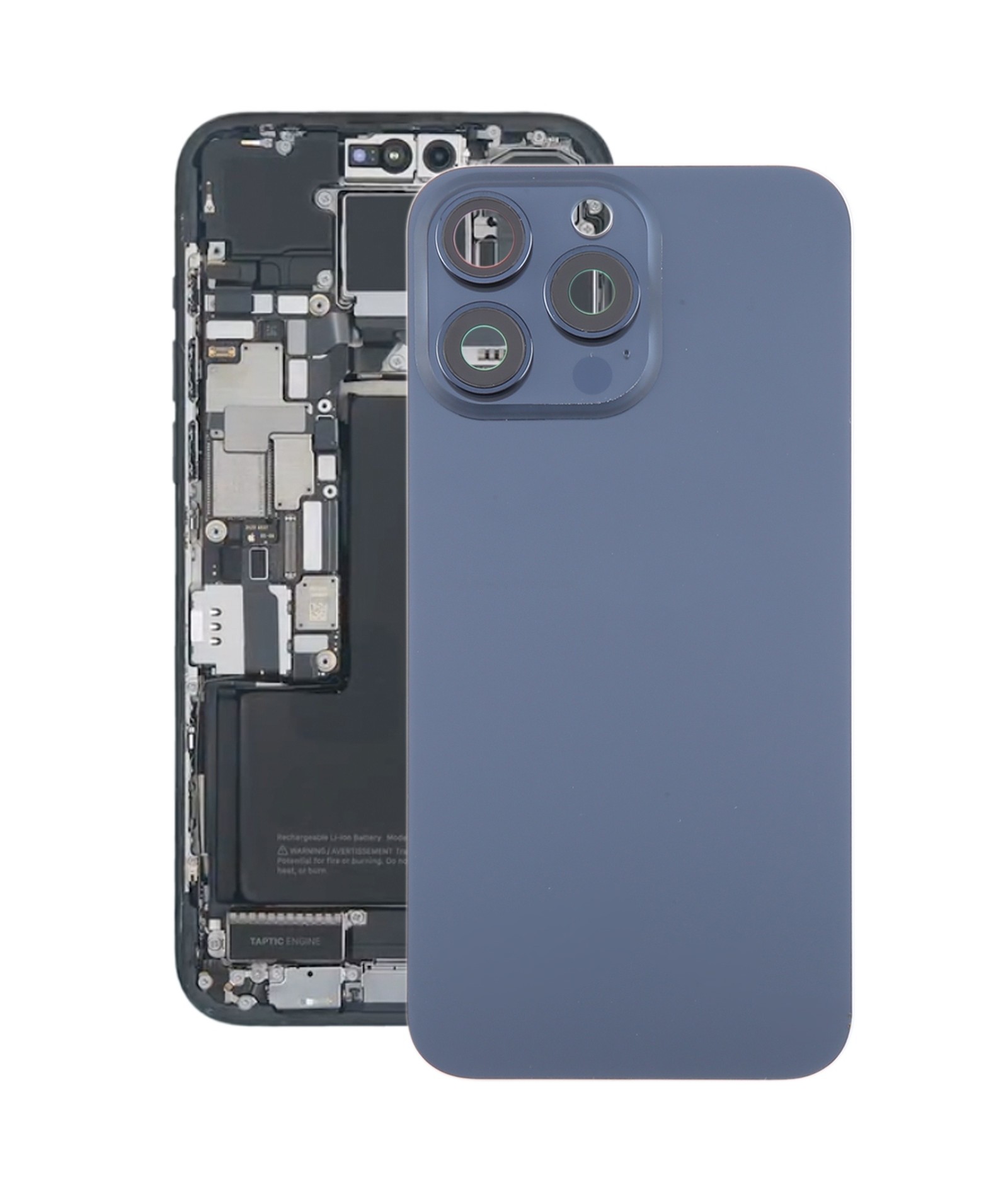 For iPhone 15 Pro Max Glass Battery Back Cover with Camera Lens Cover(Blue)