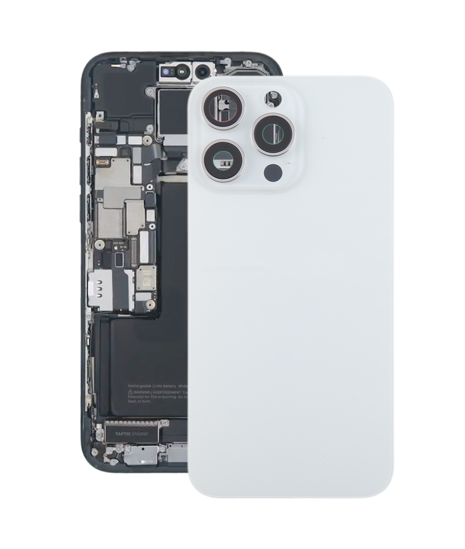 For iPhone 15 Pro Max Glass Battery Back Cover with Camera Lens Cover(White)