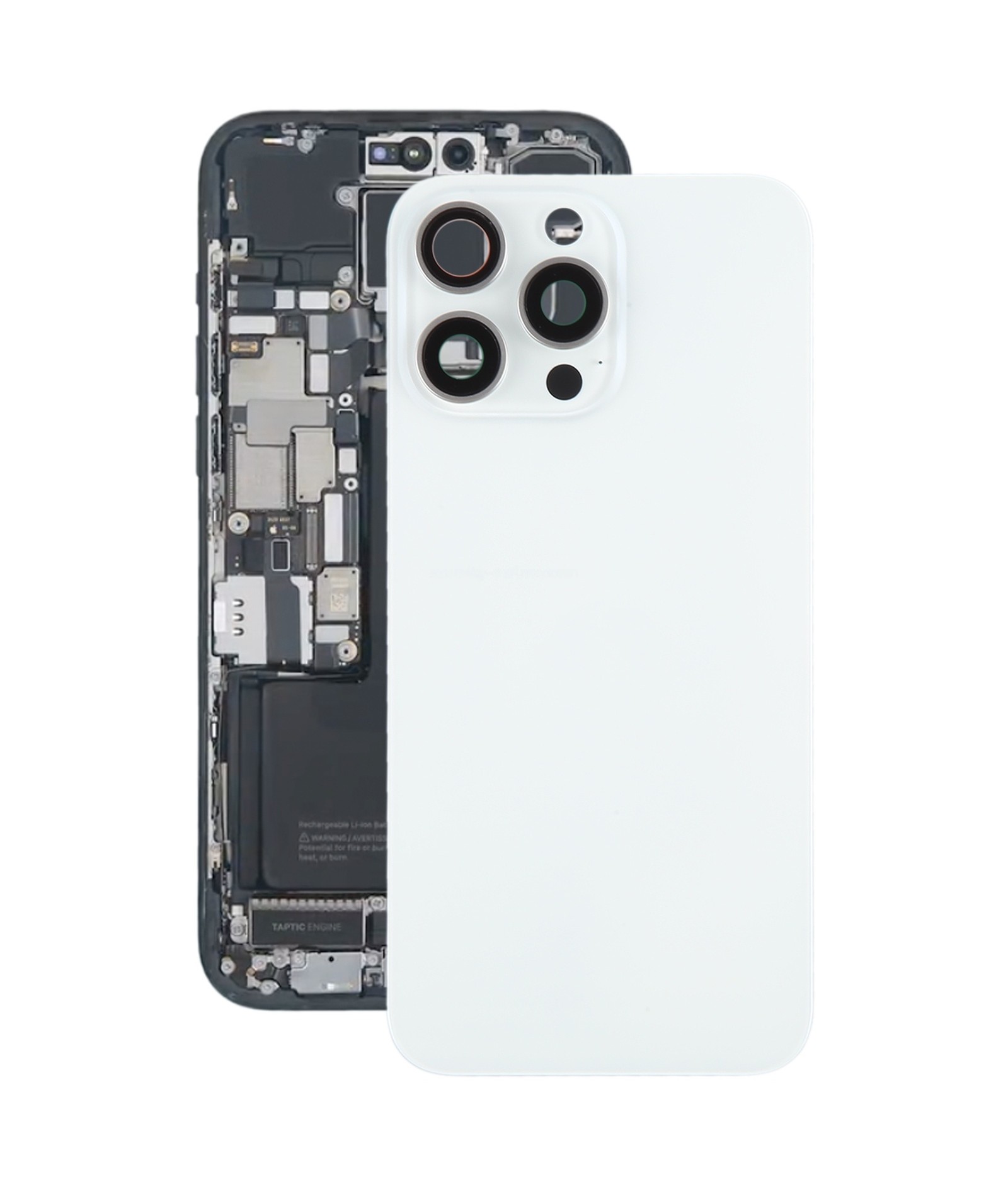 For iPhone 15 Pro Max Battery Back Cover with Camera Lens Cover + MagSafe Magnet(White)