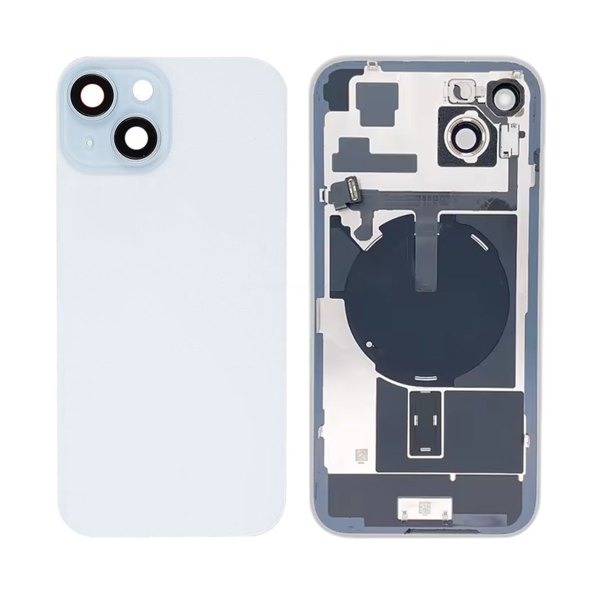 For iPhone 15 Plus Glass Battery Back Cover with Flash Bracket + Wireless Charging Module(Blue)