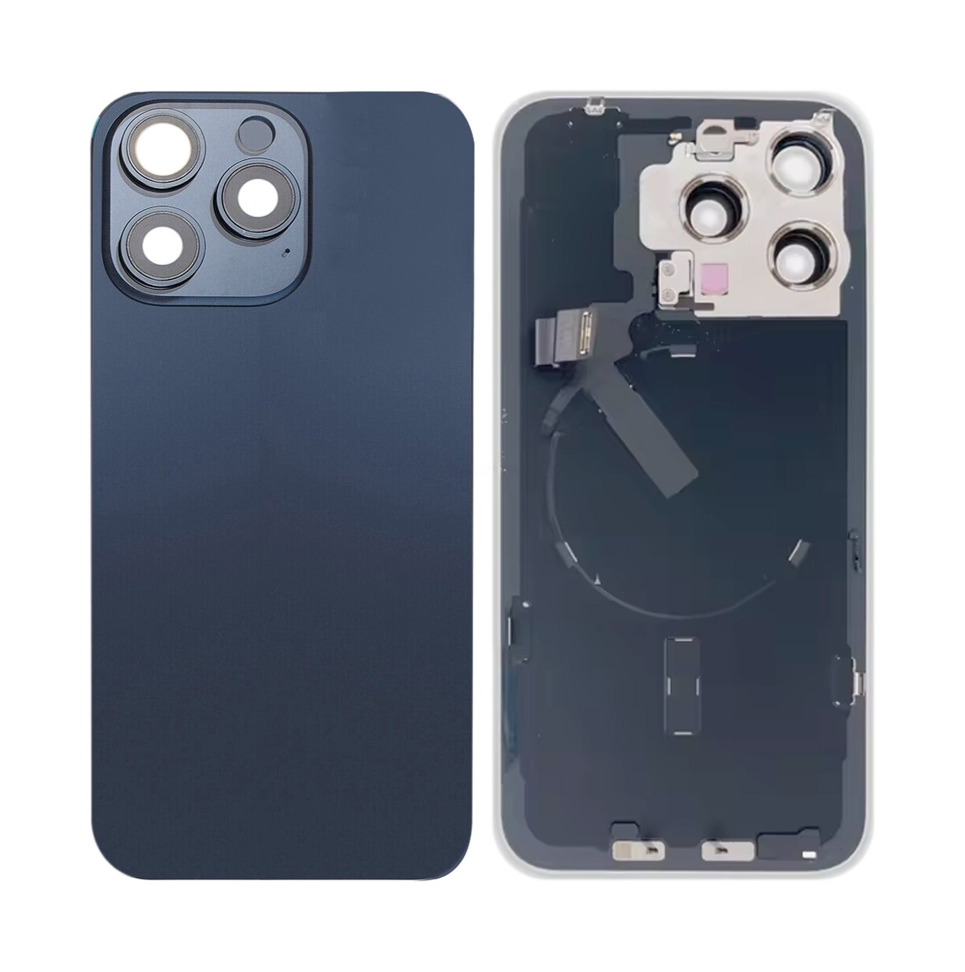 For iPhone 15 Pro Max Glass Battery Back Cover with Flash Bracket + Wireless Charging Module(Blue)