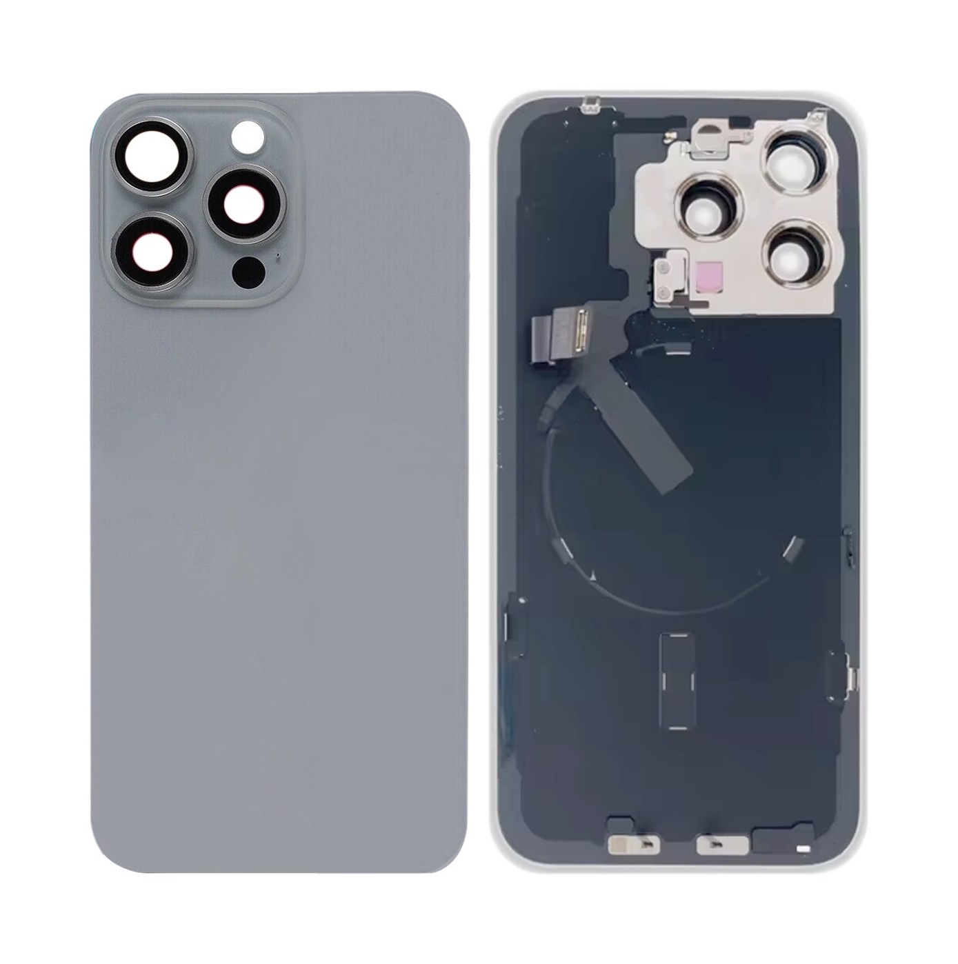 For iPhone 15 Pro Max Glass Battery Back Cover with Flash Bracket + Wireless Charging Module(Titanium gray)