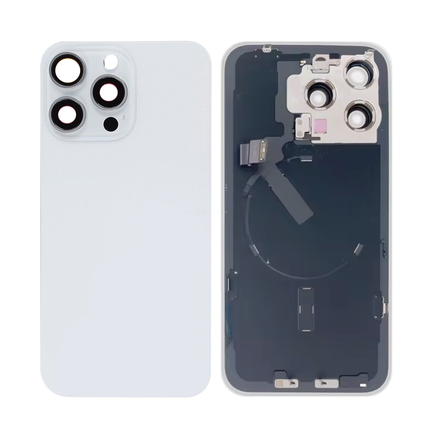 For iPhone 15 Pro Max Glass Battery Back Cover with Flash Bracket + Wireless Charging Module(White)