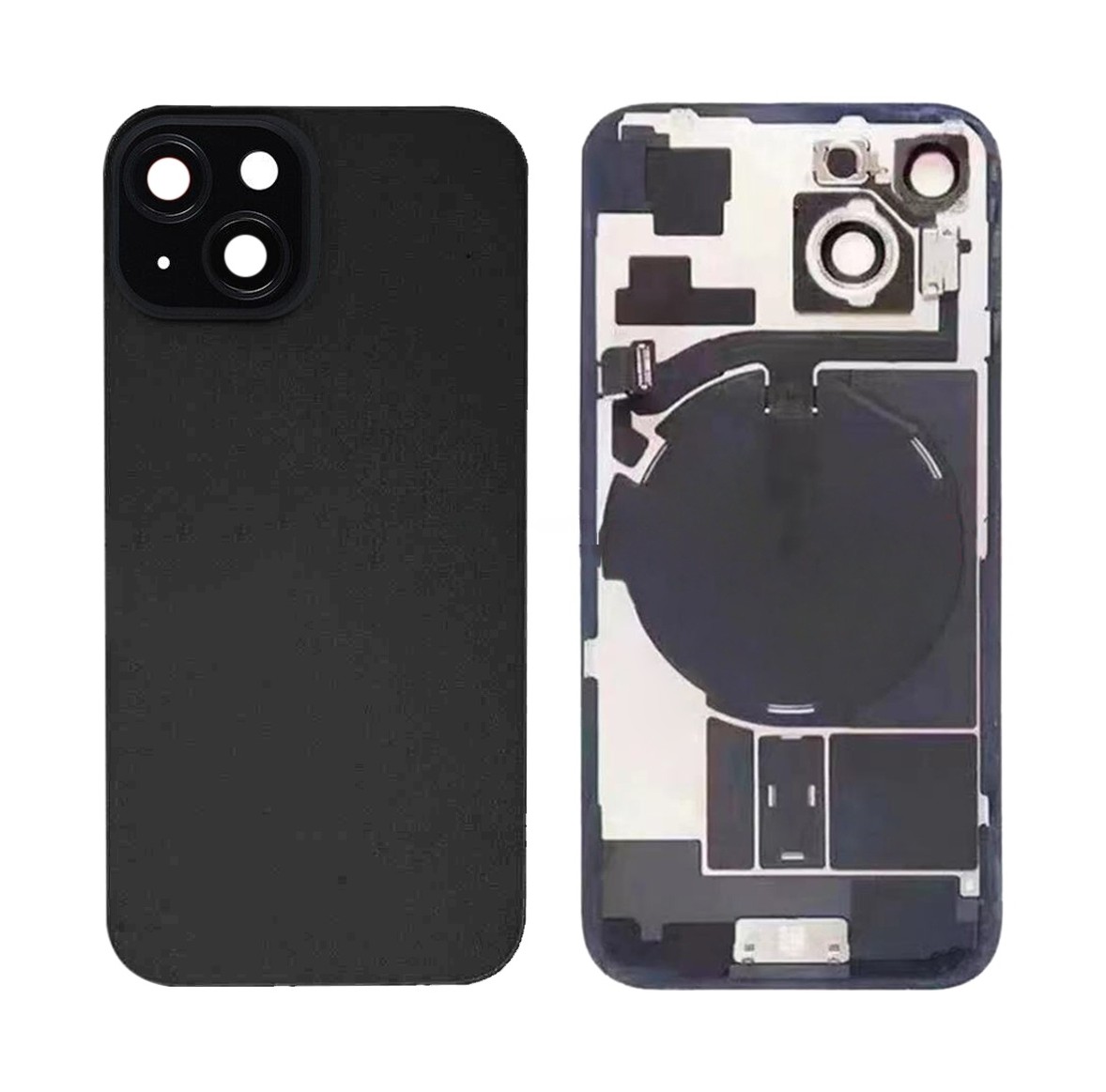 For iPhone 15 Glass Battery Back Cover with Flash Bracket + Wireless Charging Module(Black)