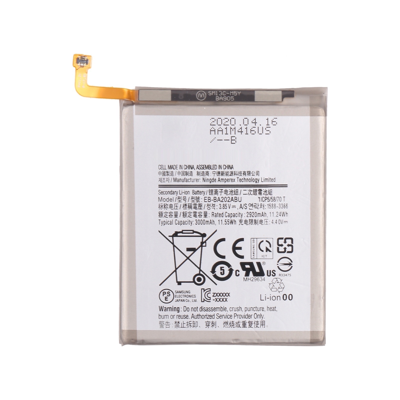 Original 3000mAh EB-BA202ABU Li-ion Battery Replacement for Samsung Galaxy A10e SM-A102/A20E SM-A202
