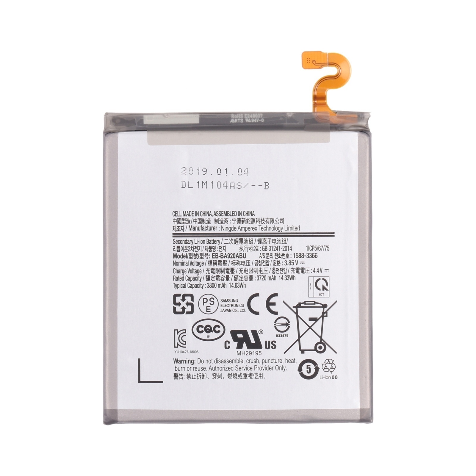 Original 3800mAh EB-BA920ABU Li-ion Battery Replacement for Samsung Galaxy A9 2018 SM-A920 / A9 Star Pro / A9s