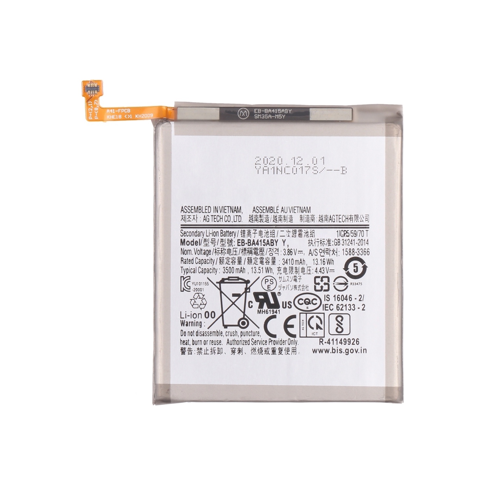 Original 3500mAh EB-BA415ABYY for Samsung Galaxy A41 SM-A415 Li-ion Battery Replacement
