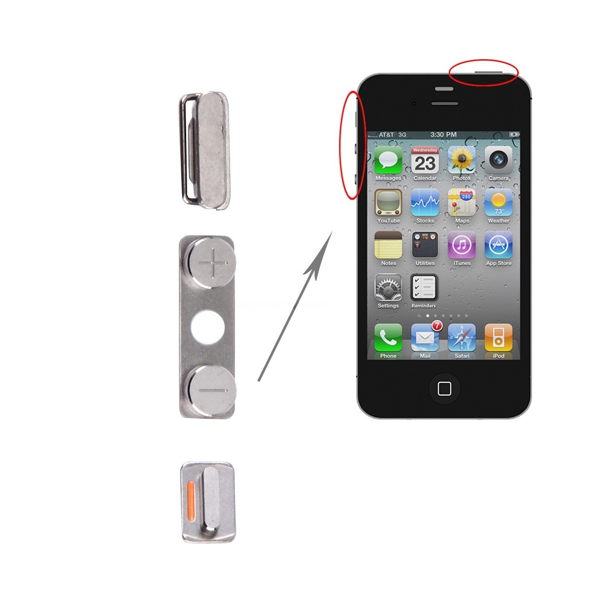 Original Lock Button Power Key Switch ON / OFF + Mute Switch Button Key + Volume Key for iPhone 4S