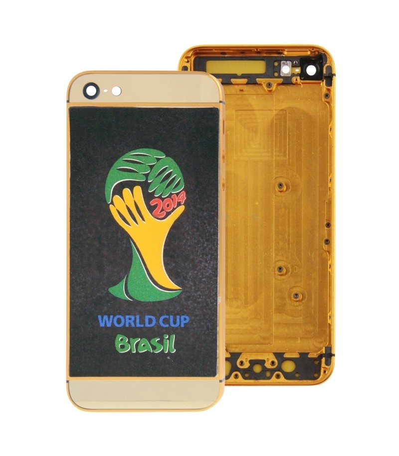 2014 Brazil World Cup Pattern Full Housing Paste Skin Alloy Drill Back Cover with Mute Button + Power Button + Volume Button + Nano SIM Card Tray for iPhone 5