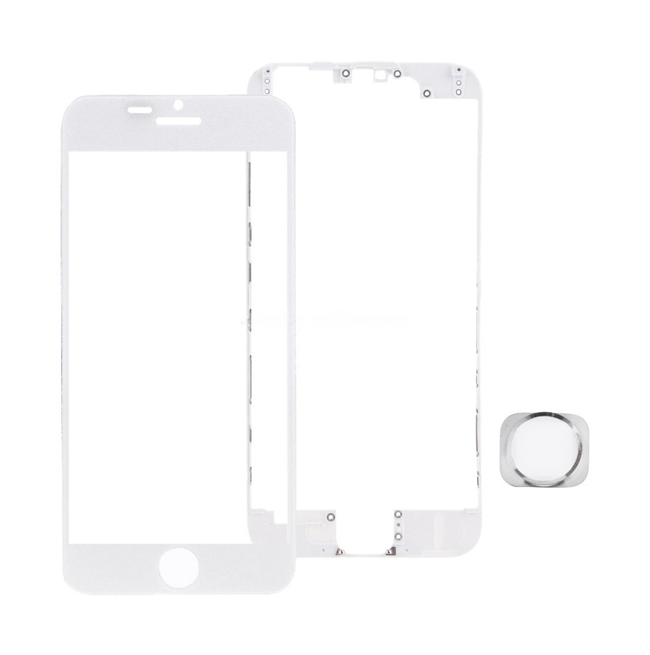 Front Screen Outer Glass Lens & Front LCD Screen bezel Frame & Home Button Kit for iPhone 6 Plus(White)