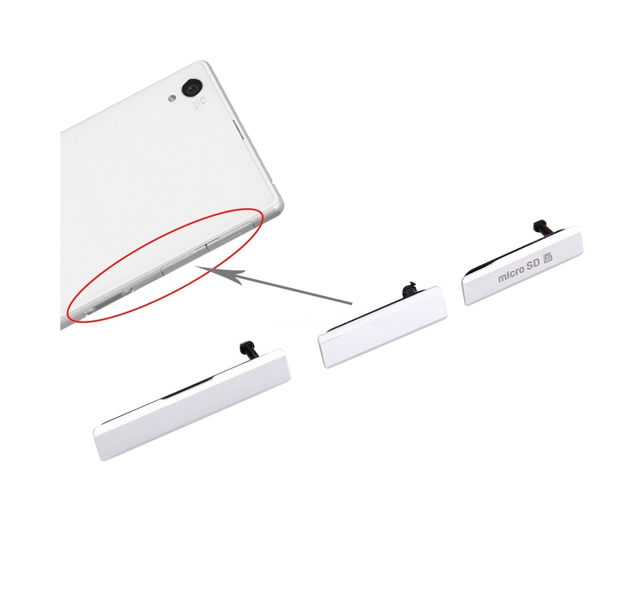 SIM Card Cap + USB Data Charging Port Cover + Micro SD Card Cap Dustproof Block Set for Sony Xperia Z1 / L39h / C6903(White)