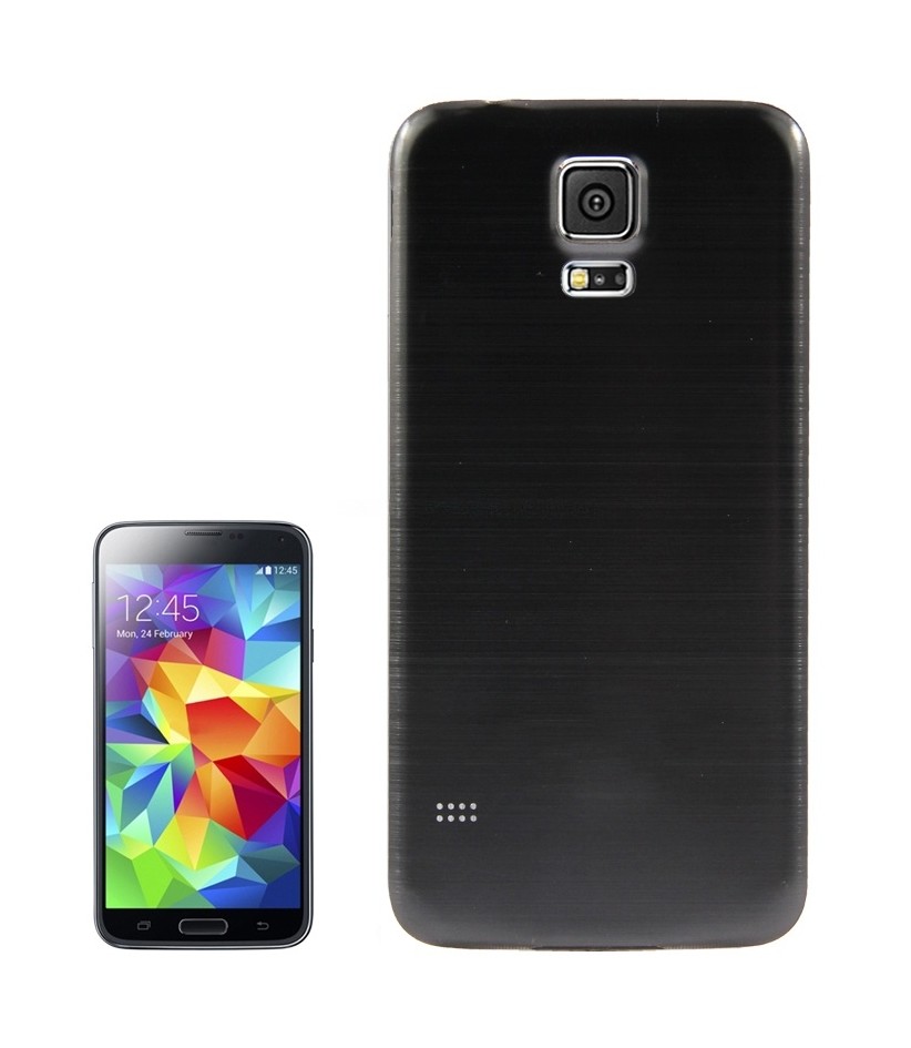For Galaxy S5 / G900 with Word Metallic + Plastic Combination Battery Cover with White Edge (Black)