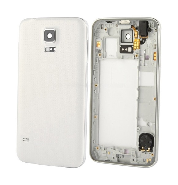 For Galaxy S5 / G900 Original LCD Middle Board (Dual Card Version) with Button Cable & Back Cover , (White)