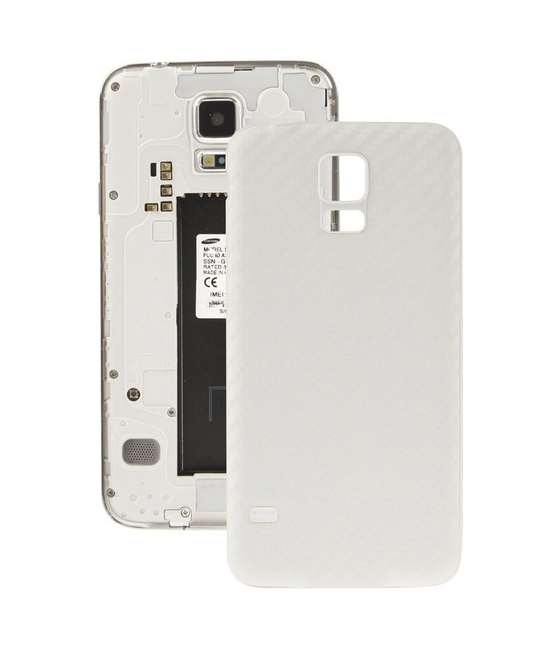 For Galaxy S5 / G900 Carbon Fiber Texture Plating Plastic Material Back Cover (White)