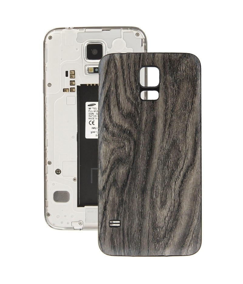 For Galaxy S5 / G900 Wood Texture Plating Plastic Material Back Cover (Grey)
