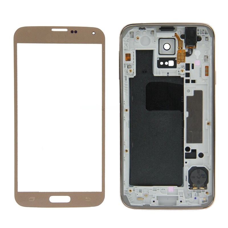 For Galaxy S5 / G900 Front Screen Outer Glass Lens + Full Housing High Quality Plating Chassis