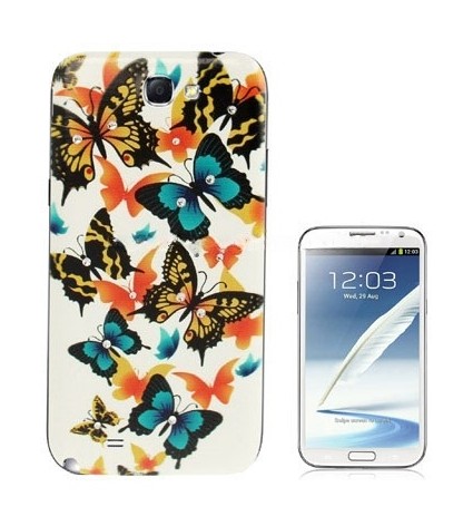 For Galaxy Note II / N7100 Illustration Style Diamond Plastic Material Back Cover (Butterfly Pattern)