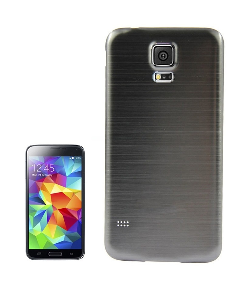 For Galaxy S5 / G900 with Word Metallic + Plastic Combination Battery Cover with White Edge (Grey)