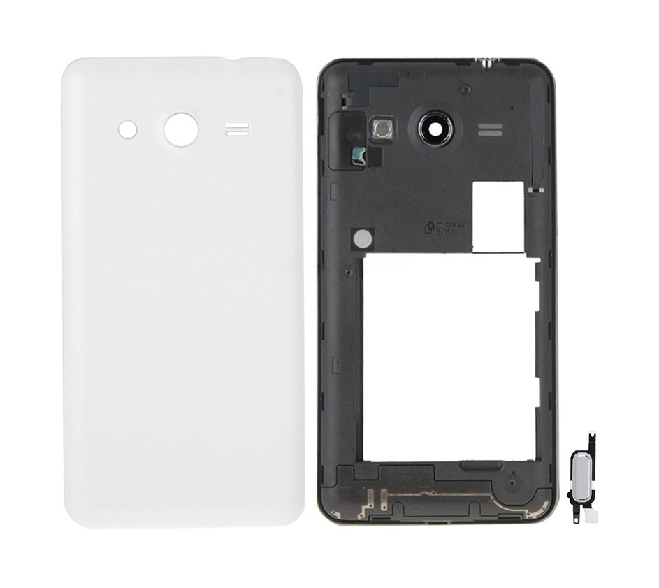 For Galaxy Core 2 / G355 Full Housing Cover (Middle Frame Bezel + Battery Back Cover) + Home Button (White)