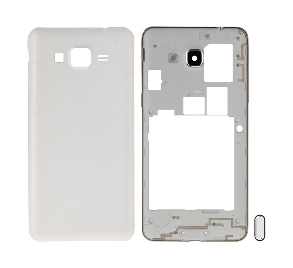 For Galaxy Grand Prime / G530 Dual SIM Card Version Full Housing Cover (Middle Frame Bezel + Battery Back Cover) + Home Button (White)