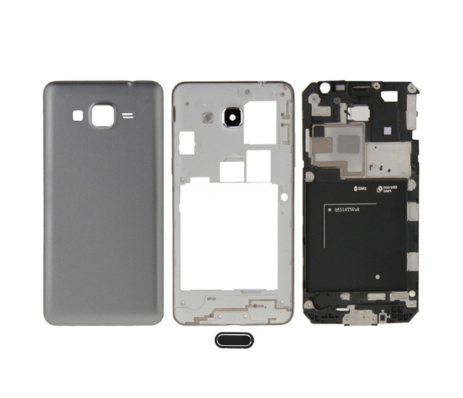 For Galaxy Grand Prime / G530 (Dual SIM Card Version) Full Housing Cover (Front Housing LCD Frame Bezel Plate + Middle Frame Bezel + Battery Back Cover) + Home Button (Grey)