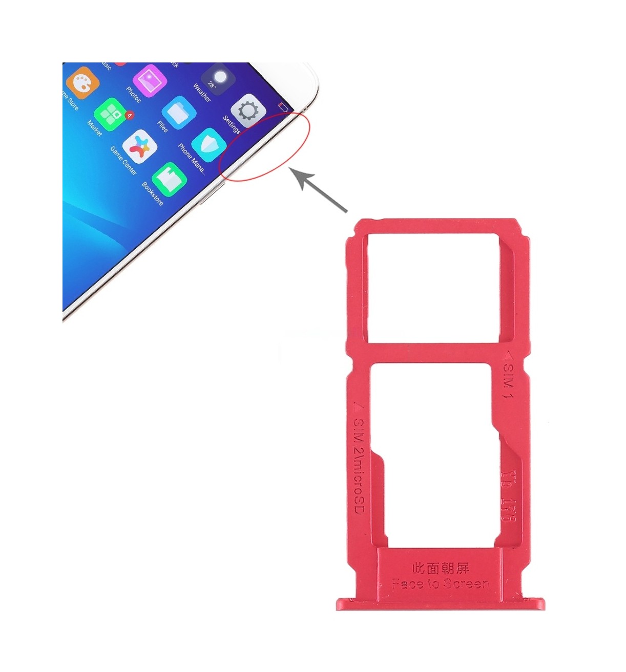 For OPPO R11 SIM Card Tray + SIM Card Tray / Micro SD Card Tray (Red)