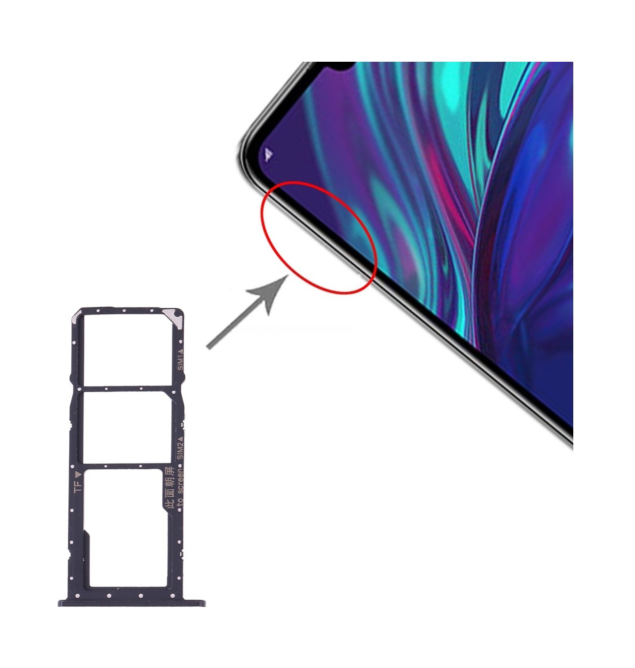 SIM Card Tray + SIM Card Tray + Micro SD Card Tray for Huawei Y7 (2019) / Y7 Pro (2019) / Y7 Prime (2019) (Black)