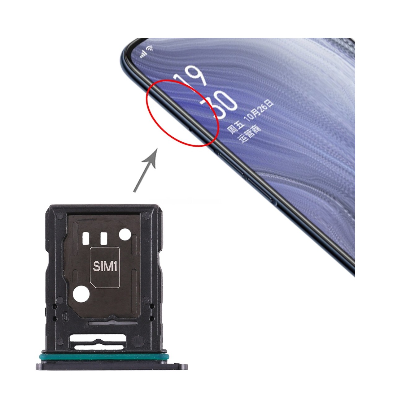 For OPPO Reno 10x zoom SIM Card Tray + SIM Card Tray / Micro SD Card Tray (Black)