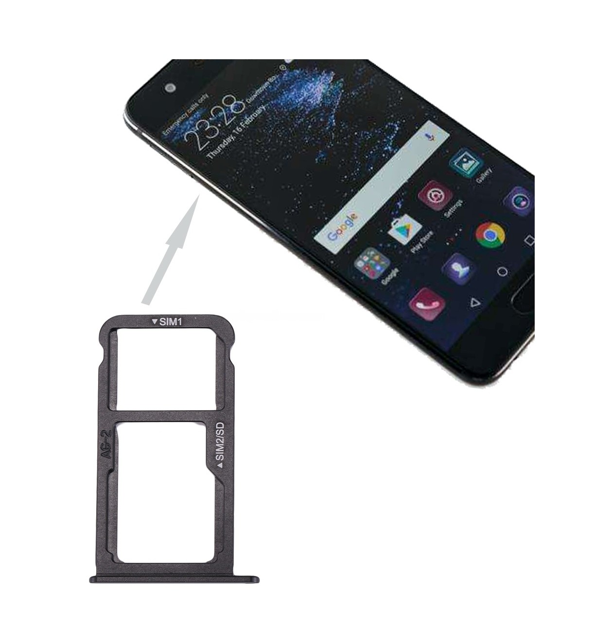 For Huawei P10 SIM Card Tray & SIM / Micro SD Card Tray(Black)