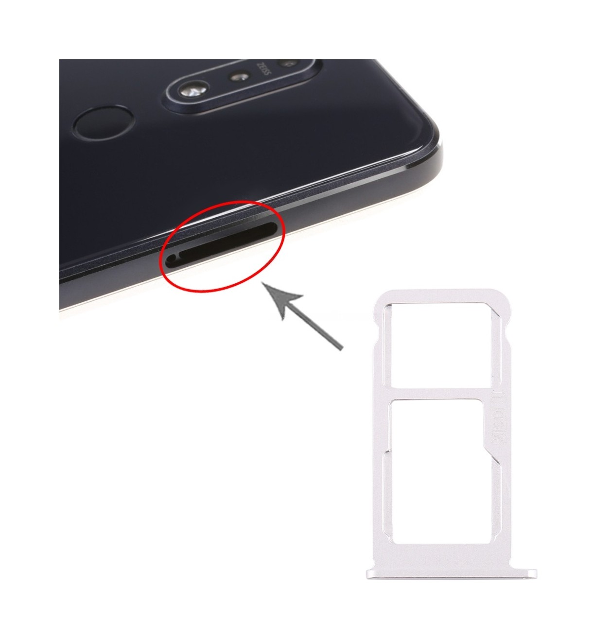 SIM Card Tray + SIM Card Tray / Micro SD Card Tray for Nokia 7.1 / TA-1100 TA-1096 TA-1095 TA-1085 TA-1097 (Silver)
