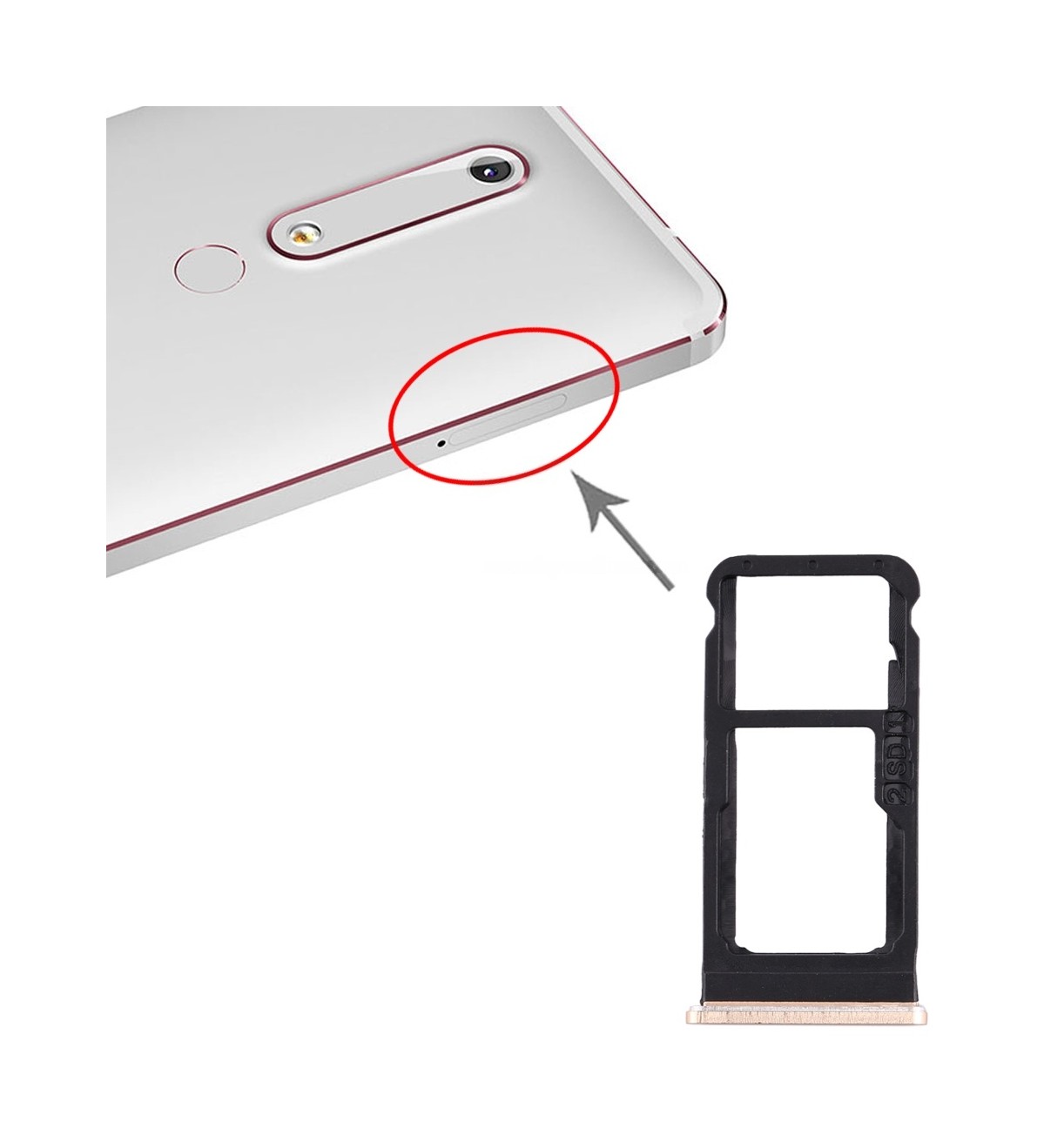 SIM Card Tray + SIM Card Tray / Micro SD Card Tray for Nokia 6.1 / 6 (2018) / TA-1043 TA-1045 TA-1050 TA-1054 TA-1068 (Gold)