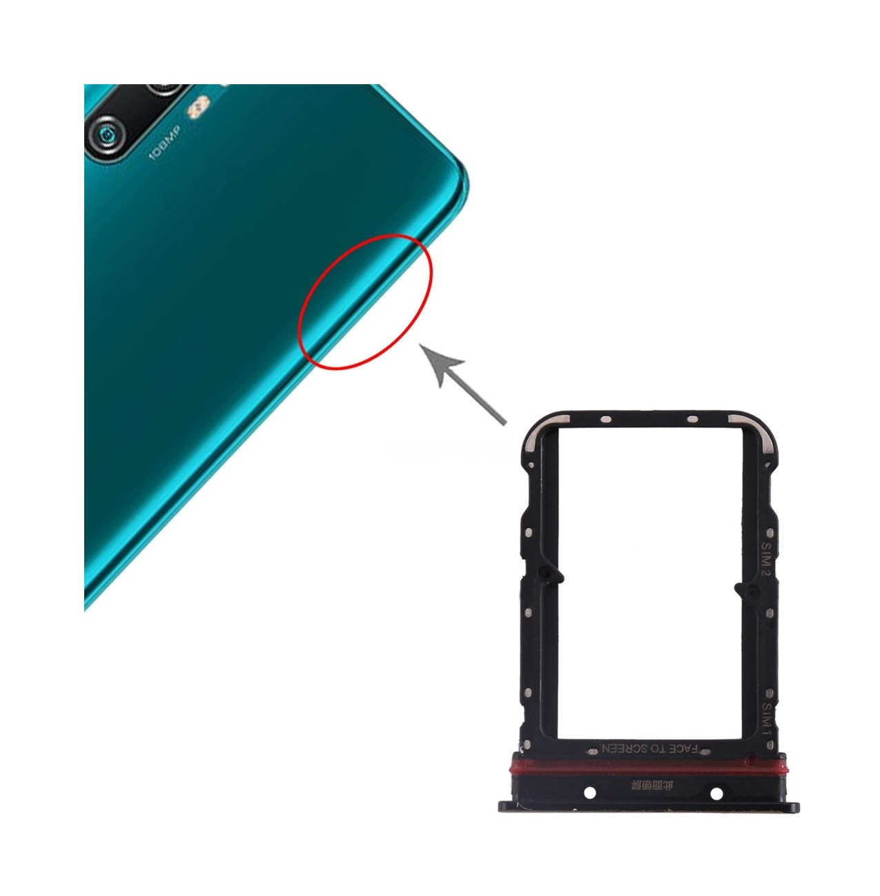 SIM Card Tray + SIM Card Tray for Xiaomi Mi CC9 Pro/Mi Note 10/Mi Note 10 Pro/Mi Note 10 Lite(Black)