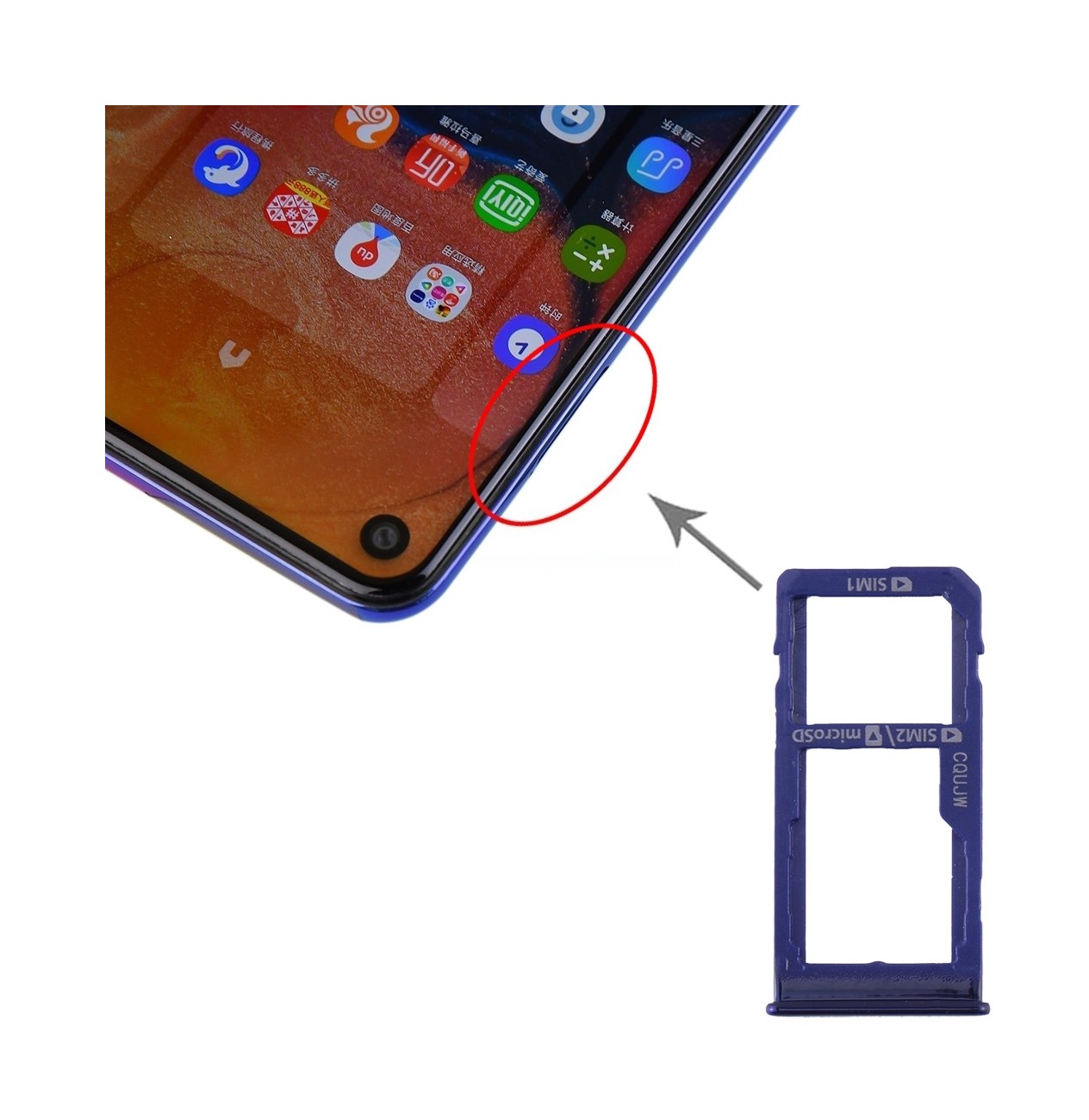 For Samsung Galaxy A60 SIM Card Tray + SIM Card Tray / Micro SD Card Tray (Blue)