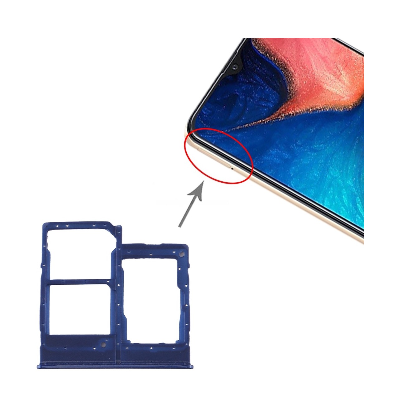 For Samsung Galaxy A20e SIM Card Tray + SIM Card Tray + Micro SD Card Tray (Blue)