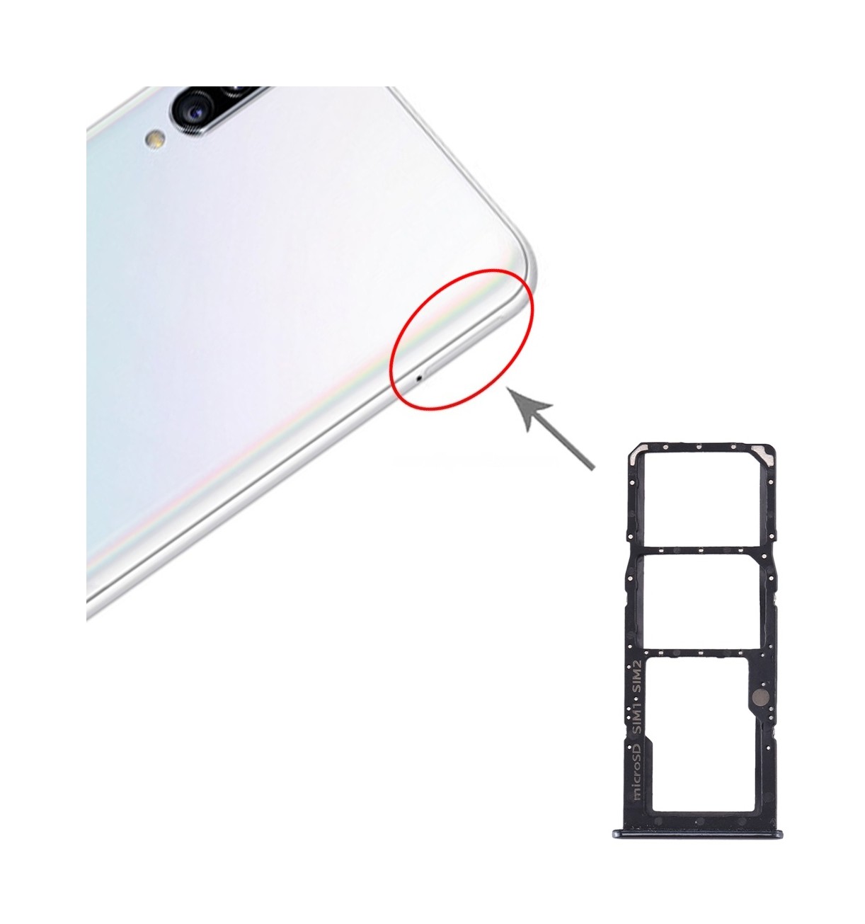 For Samsung Galaxy A30s SIM Card Tray + SIM Card Tray + Micro SD Card Tray (Black)