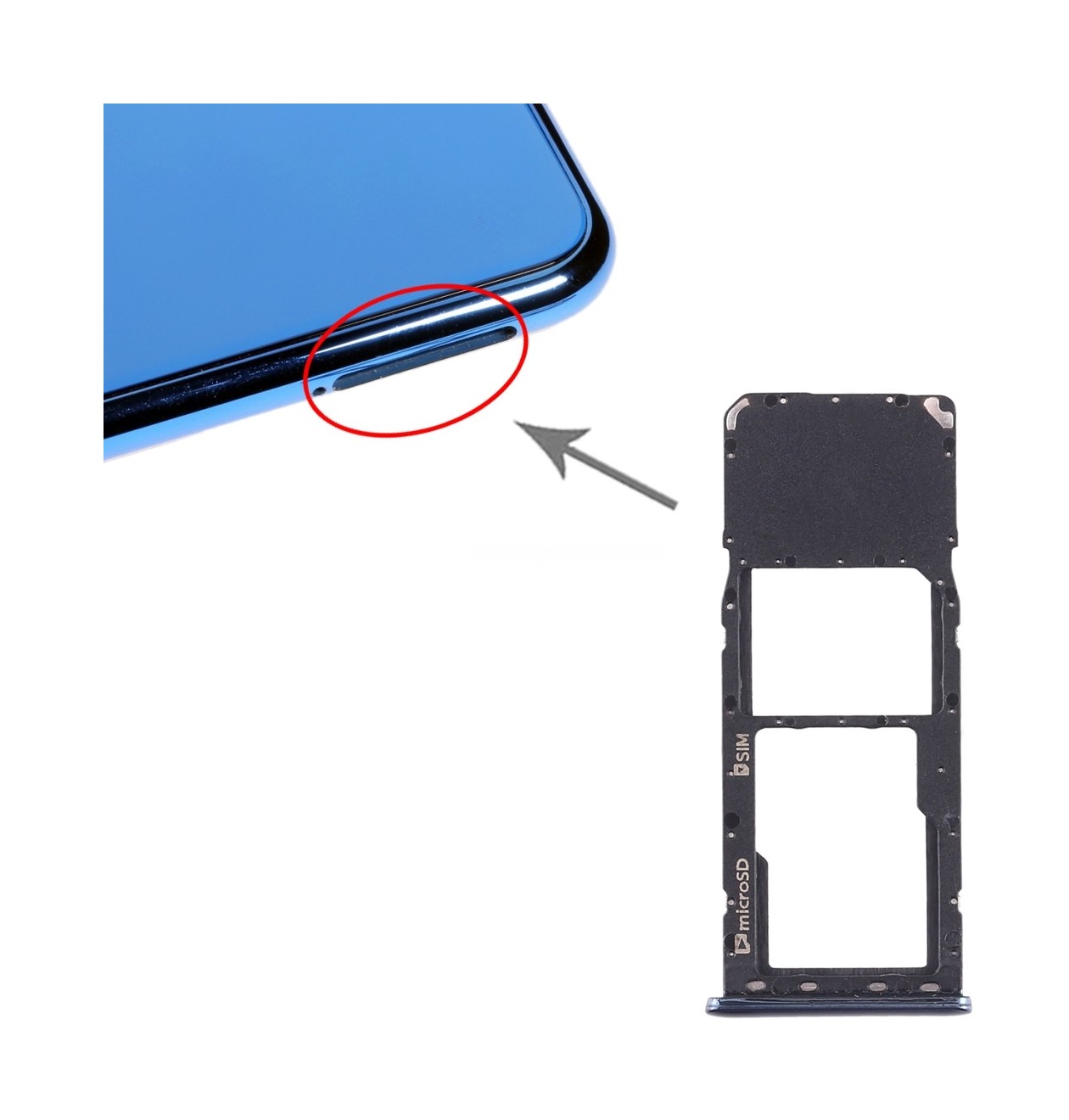 For Galaxy A7 (2018) / A750F SIM Card Tray + Micro SD Card Tray (Black)