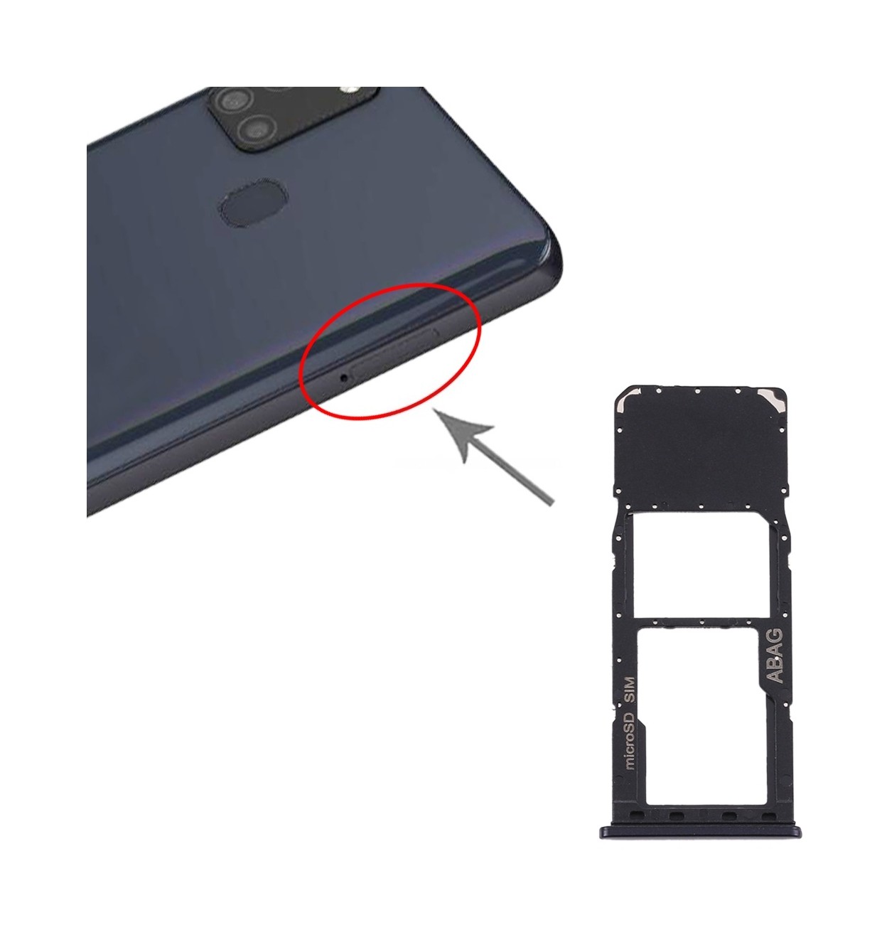 For Samsung Galaxy A21s SIM Card Tray + Micro SD Card Tray (Black)