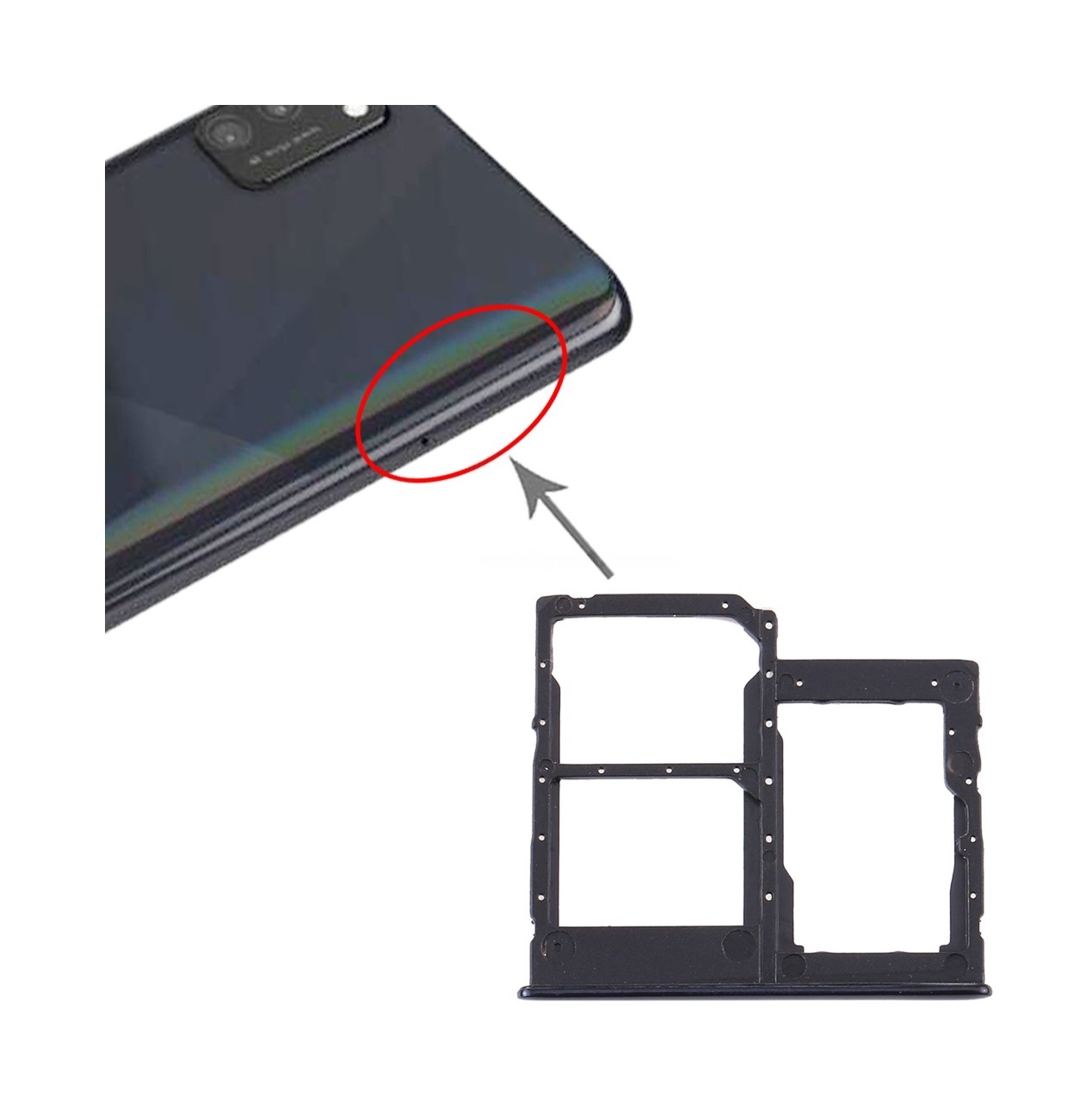 For Samsung Galaxy A41 / A415 SIM Card Tray + SIM Card Tray + Micro SD Card Tray (Black)