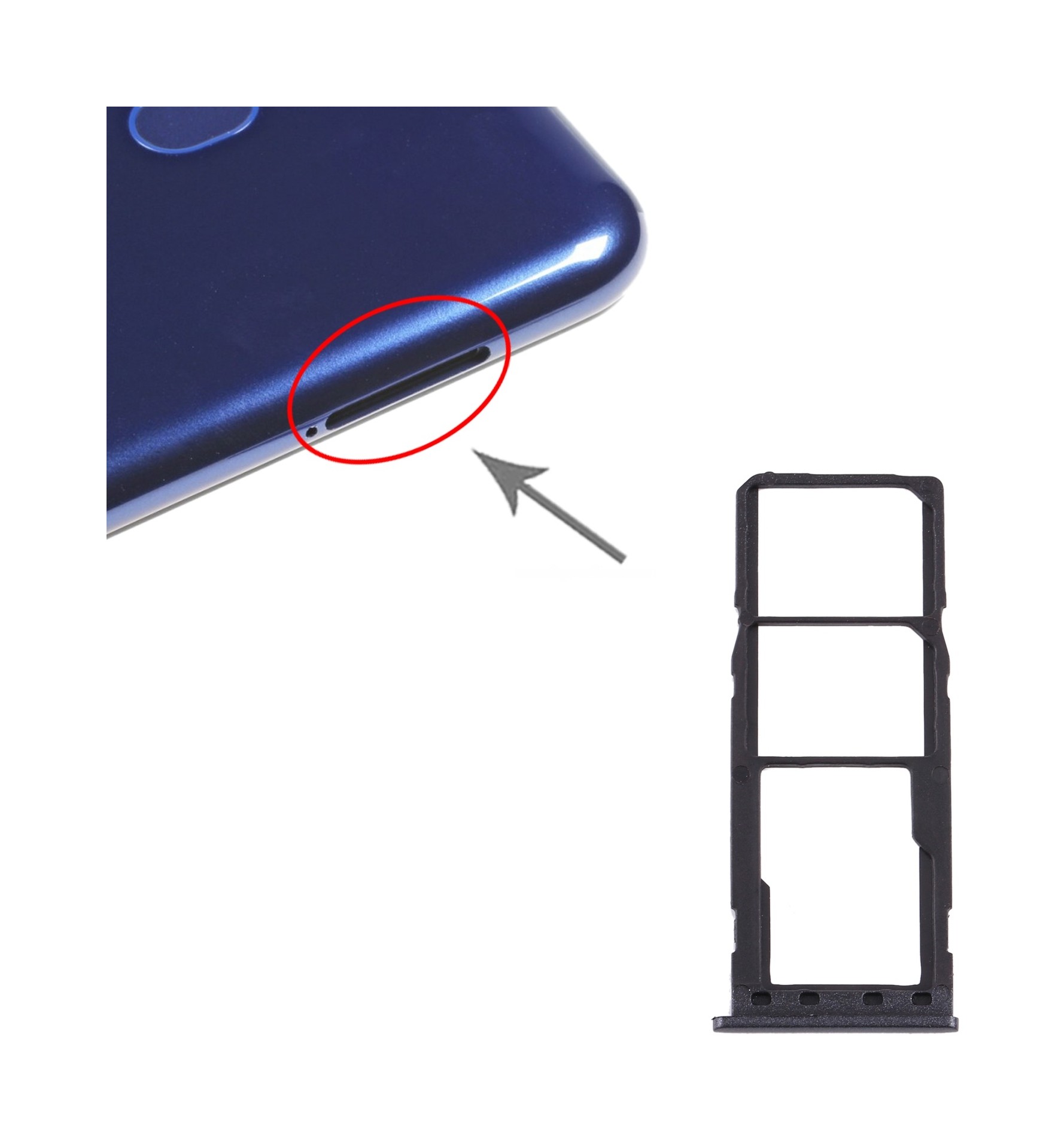 For Samsung Galaxy M10 SM-M105 SIM Card Tray + SIM Card Tray + Micro SD Card Tray (Black)