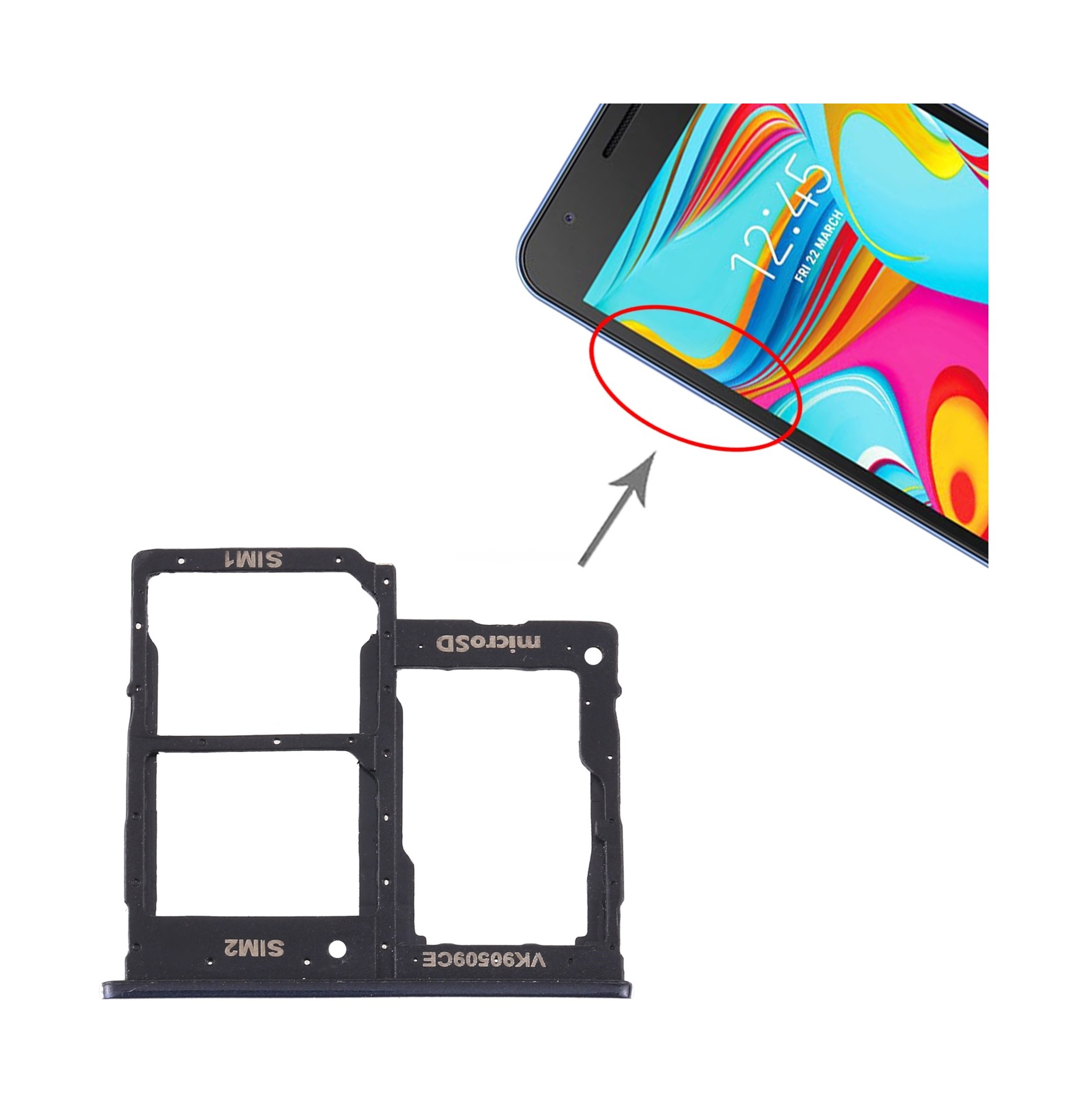 For Samsung Galaxy A2 Core SM-A260 SIM Card Tray + SIM Card Tray + Micro SD Card Tray (Black)