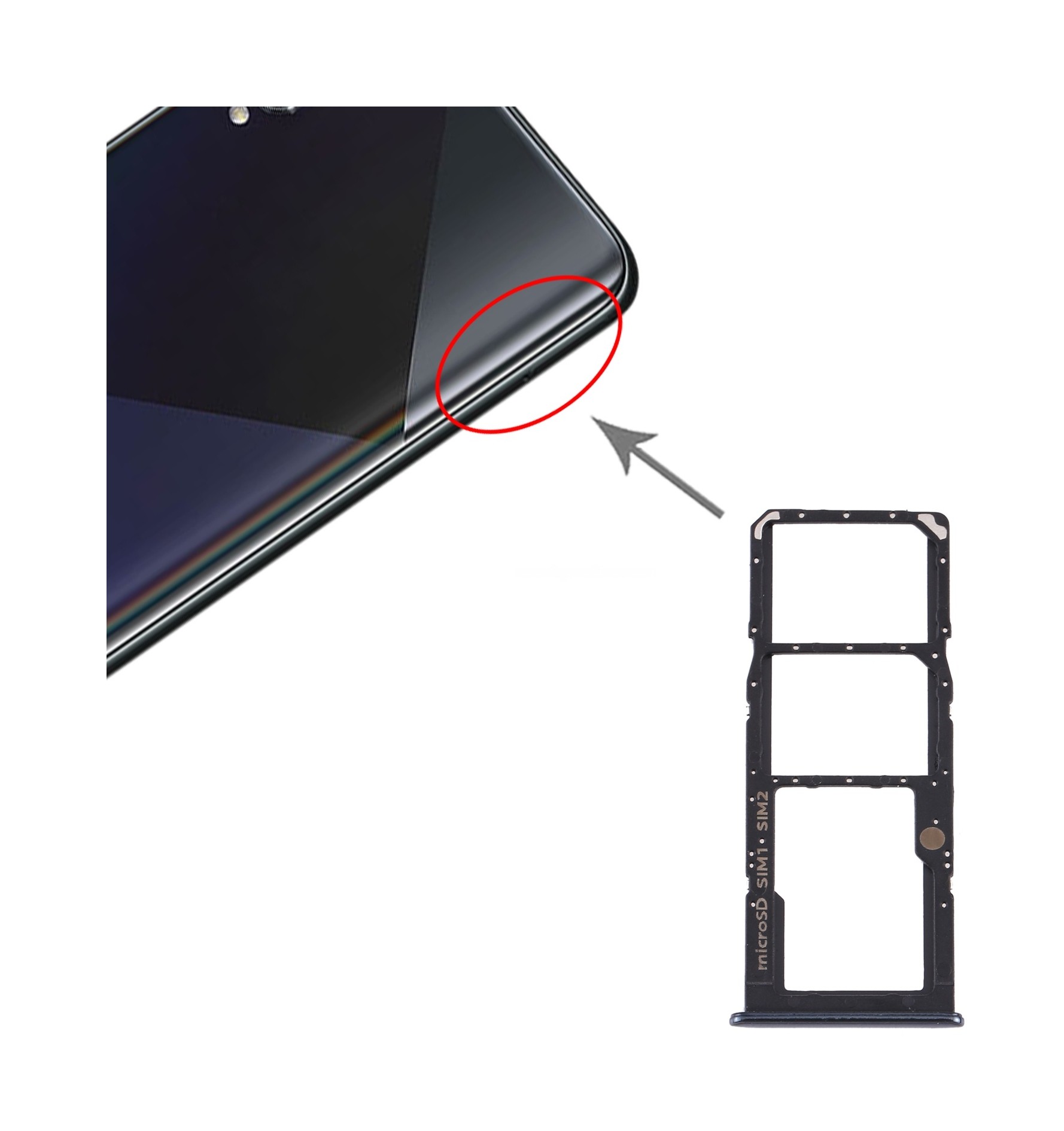 For Samsung Galaxy A50s SM-A507 SIM Card Tray + SIM Card Tray + Micro SD Card Tray (Black)