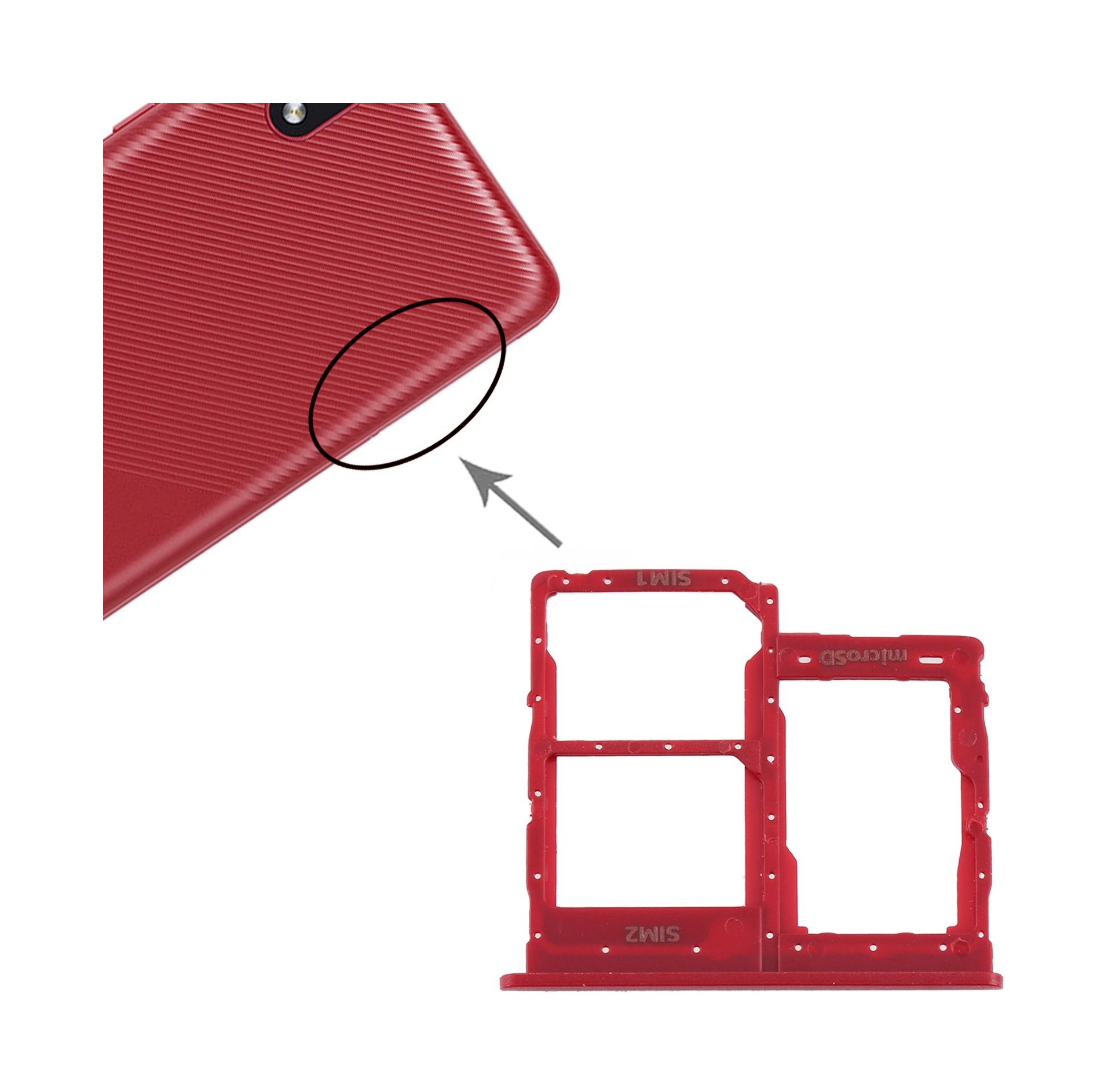 For Samsung Galaxy A01 Core SM-A013 SIM Card Tray + SIM Card Tray + Micro SD Card Tray (Red)